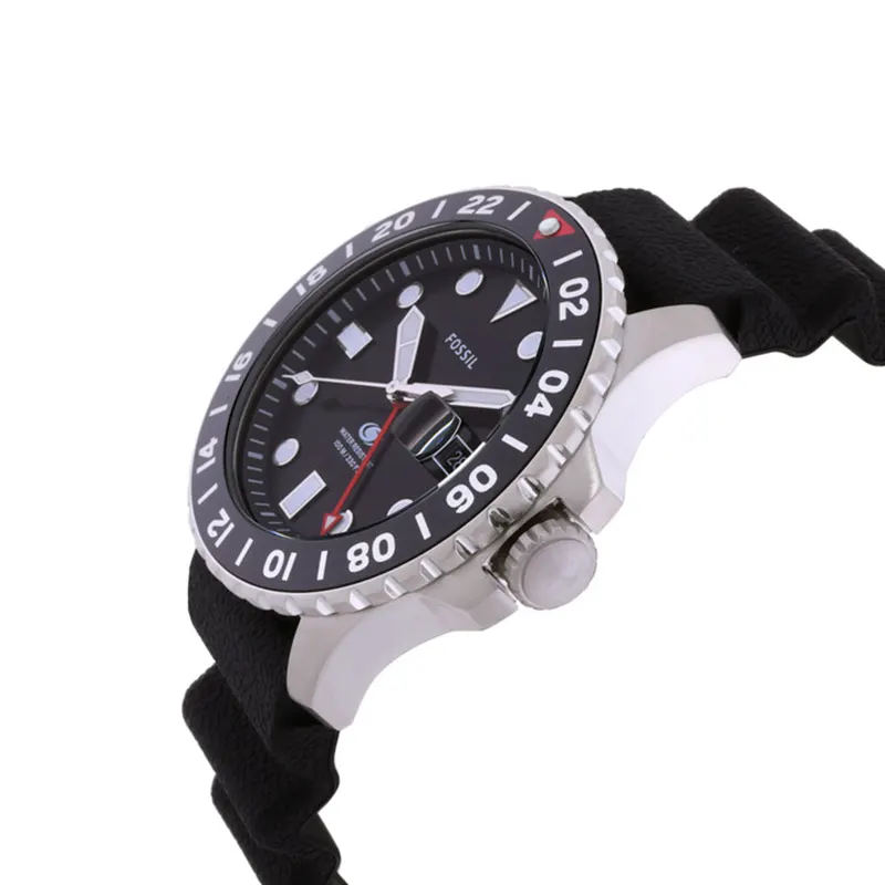 Fossil GMT Black Black Dial Silicone Men’s Watch- FS6036